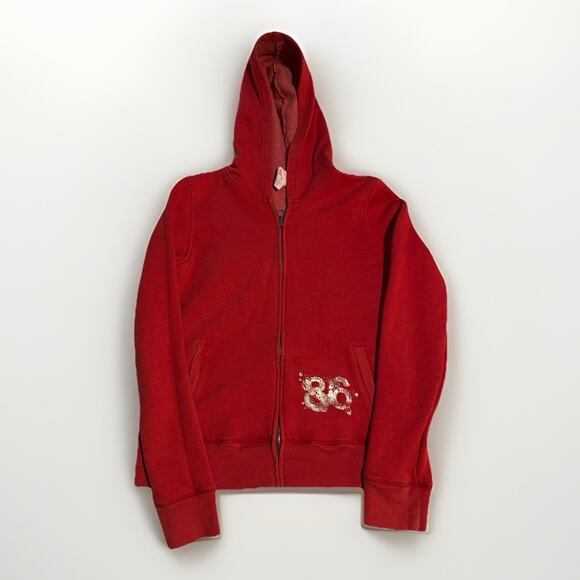 Y2k Victorias Secret VS PINK Full Zip Foil Red Hoodie Sweatshirt Large VTG - Picture 2 of 5